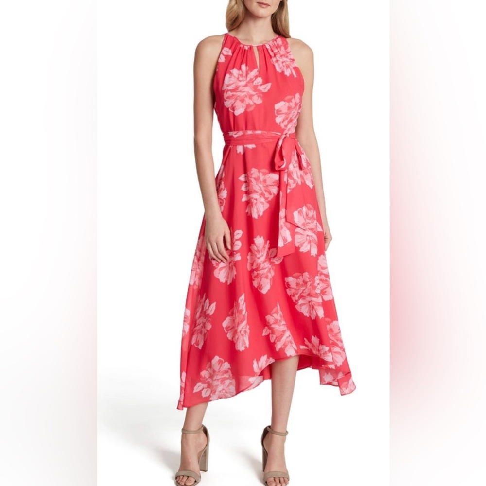 Tahari Pink and White High Low Sundress for Wedding Guests